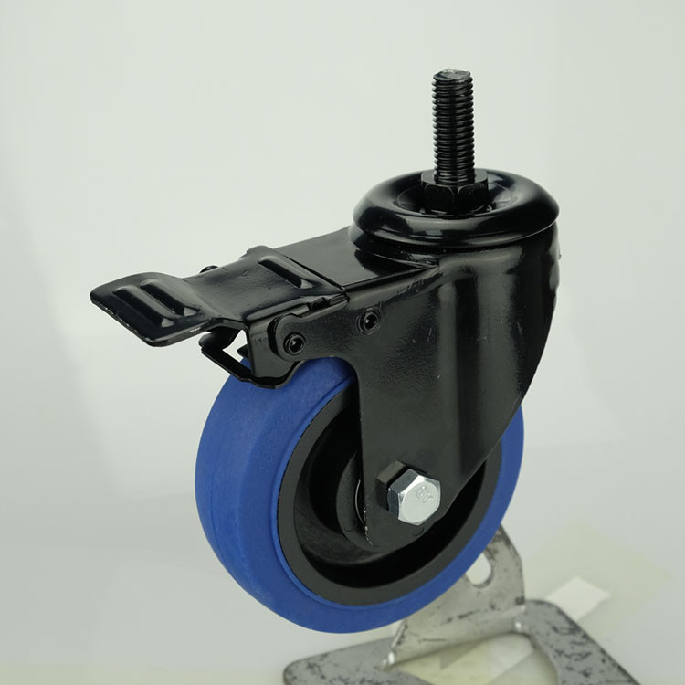 5 Inch Thermoplastic Rubber Wheels Threaded Stem Blue TPR Swivel Trolley Wheel Casters