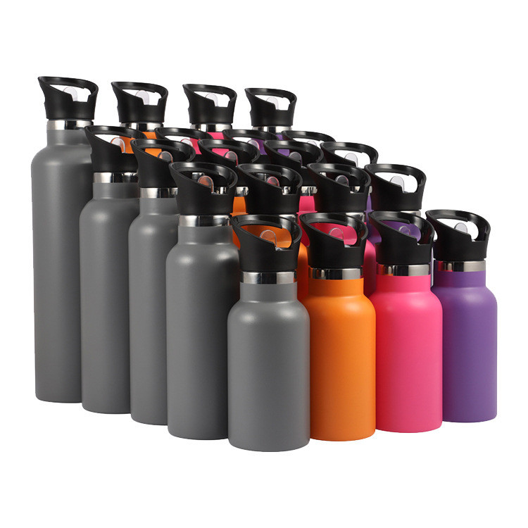 Portable Sports Water Bottle 600ml Double Layer Insulated Stainless Steel Cup Black For Fitness Outdoor Activities