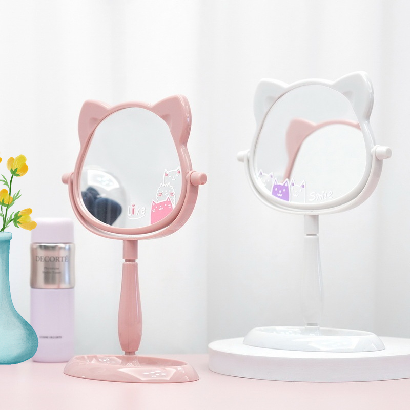 Fashionable Design Plastic and Glass Mirror Standing Desktop Makeup Mirror for Travel