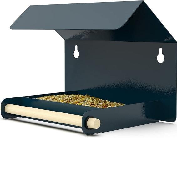 Quality Rain Cover Roof Bird House Frame Wall Mounted Garden Locker Bird Feeder in Black Steel for sale
