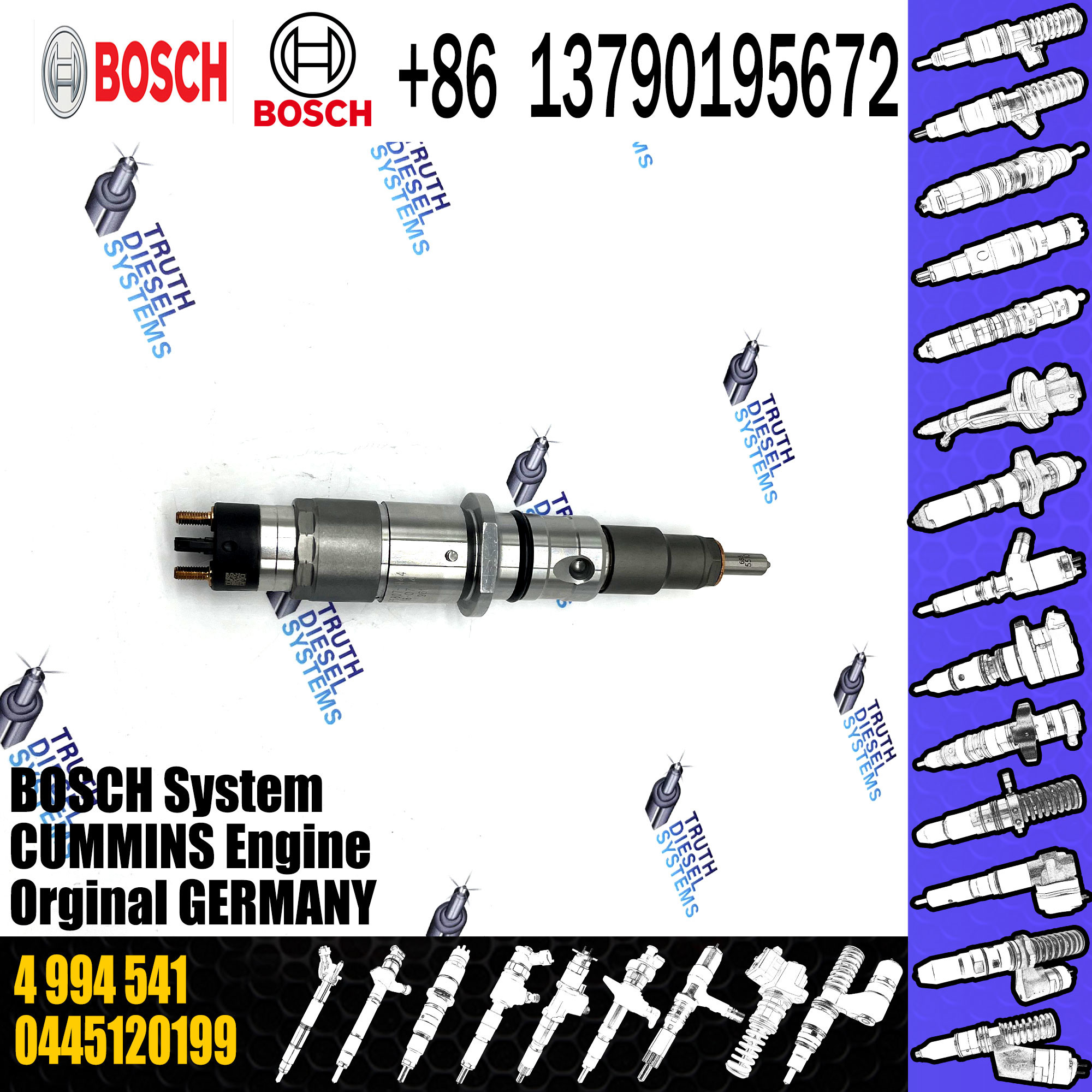 Common Rail Fuel Injector 0445120199 4994541 for Diesel Engine QSL8.9 QSL9