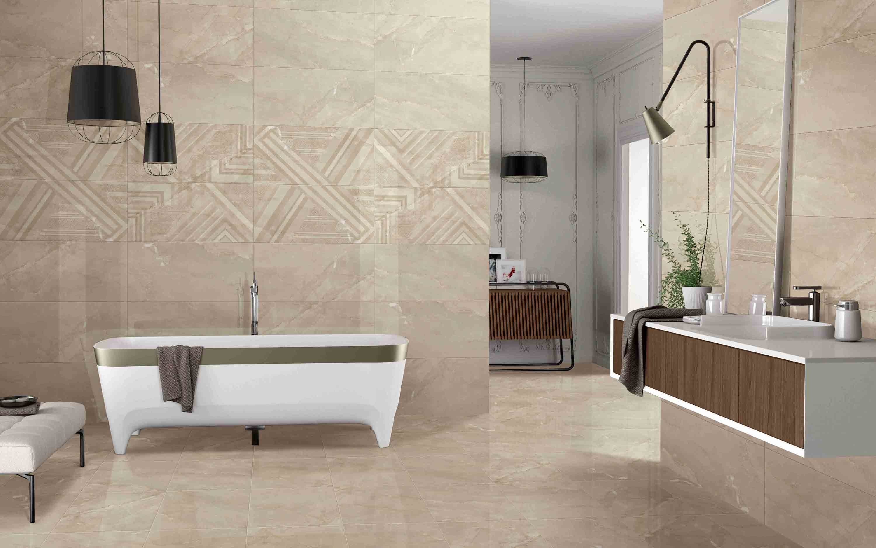 Gray Indoor Marble Look Porcelain Tile 400x800 mm Size 10mm Thickness