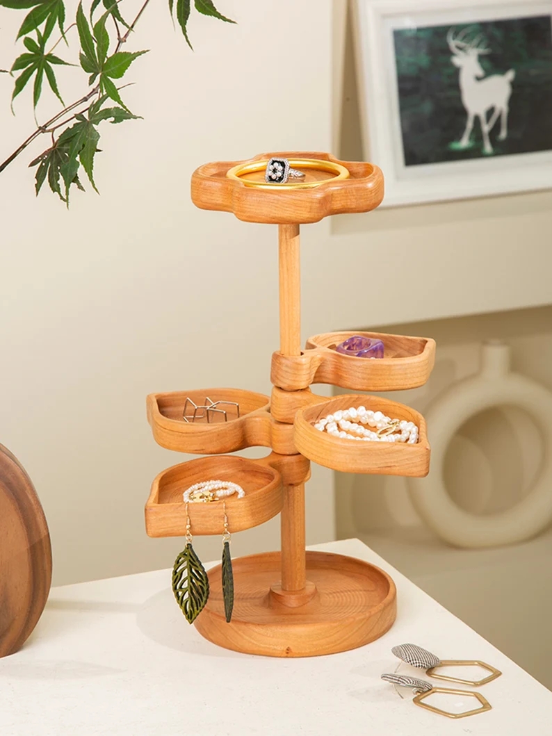 Original Handmade Solid Wood Jewelry Stand Jewelry Watch Storage Wooden Shelf Tray Display Jewelry Storage Holiday Gifts