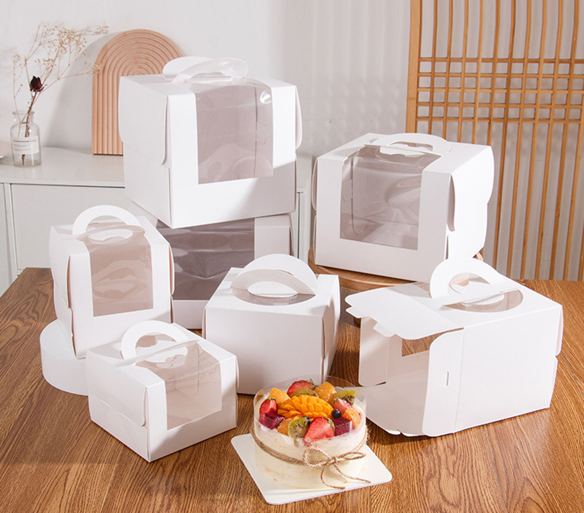 White Open Window 3inch 4inch 6inch 8inch Birthday Cake Box made of Uncoated Craft Paper