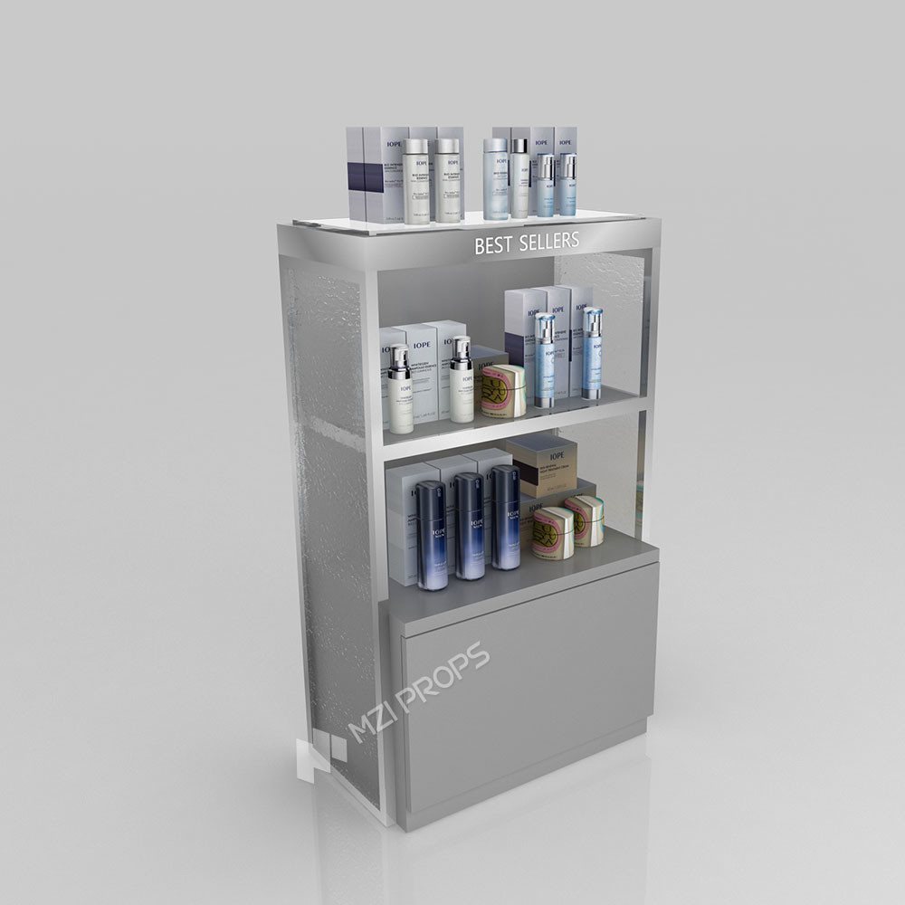 GDR11-ZD01-E Cosmetics Retail Display with LED Light Strips and Gray Glass for Retail Stores
