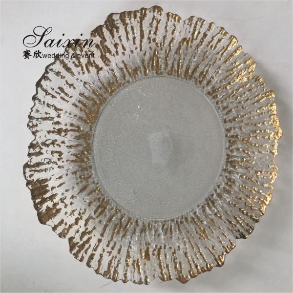Gold Rimmed Glass Charger Plate Clear Charger Dish For Restaurants 32cm/27cm