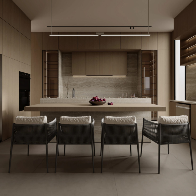 Kitchen Cabinet Supplier Handleless Wood Veneer Kitchen Cabinet