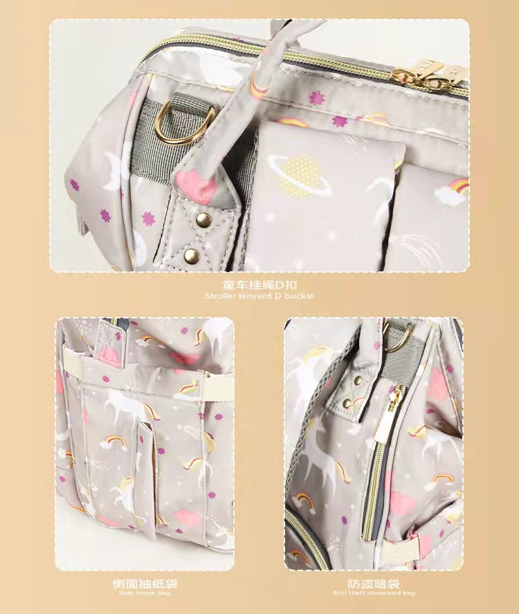 Fashion Backpack Multi-functional Print Mother Bag Large Capacity Baby Diaper Bag With Stroller Strap For Mom
