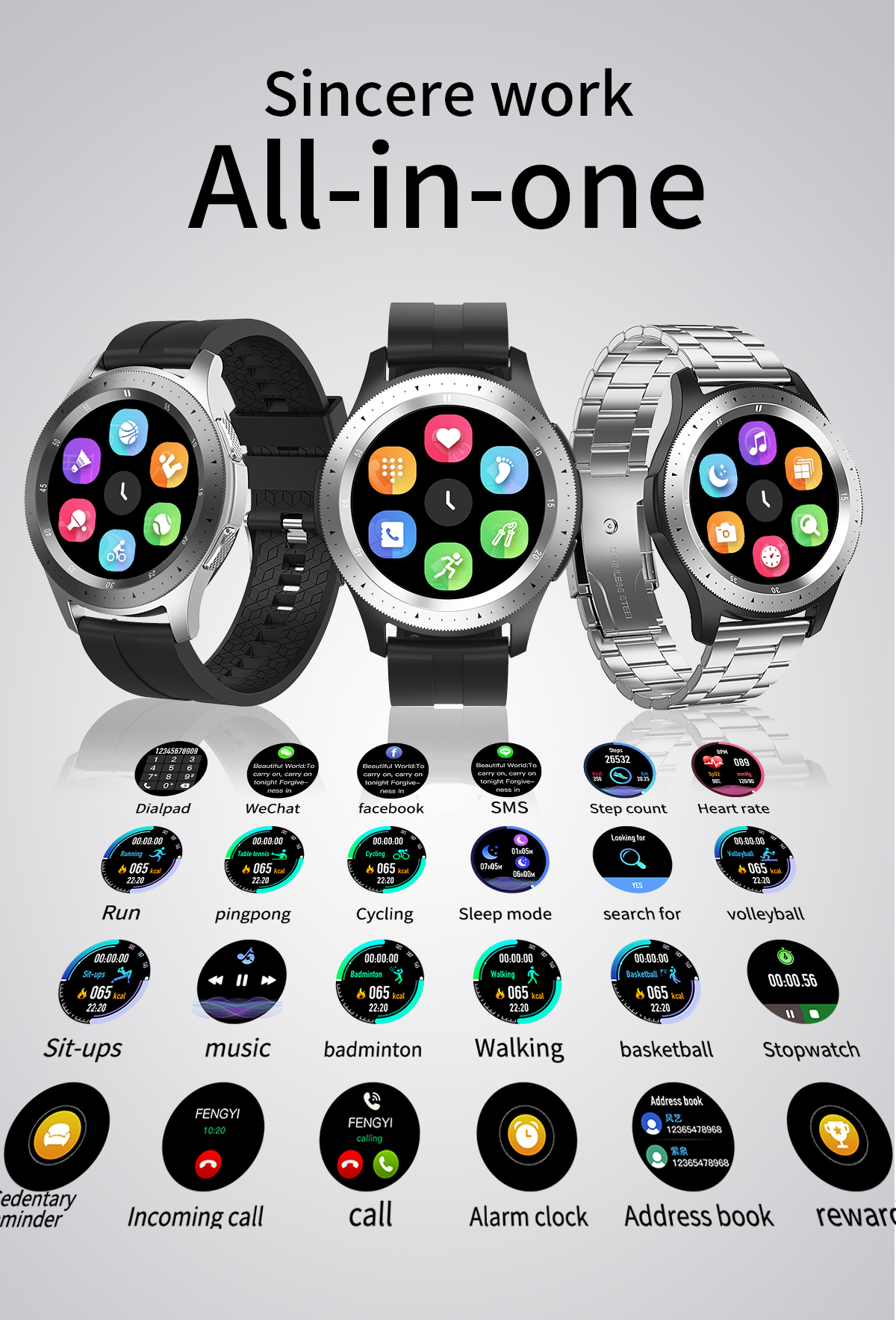 Newest Fitness Tracker Digital Sports Steel Strap Calling Music Android IOS Ip67 Watch