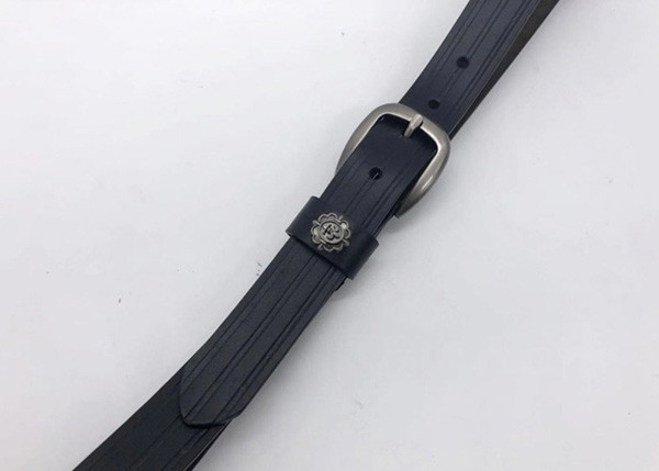 Soft Women Leather Belts With Embossed Line Pattern Brushed Gunmetal Bucklee 2.0CM Wide