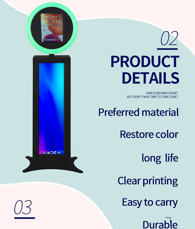 Ipad Portable Photo Booth Kiosk Adjustable Stand Alone Photo Booth With Rgb Led Ring Light