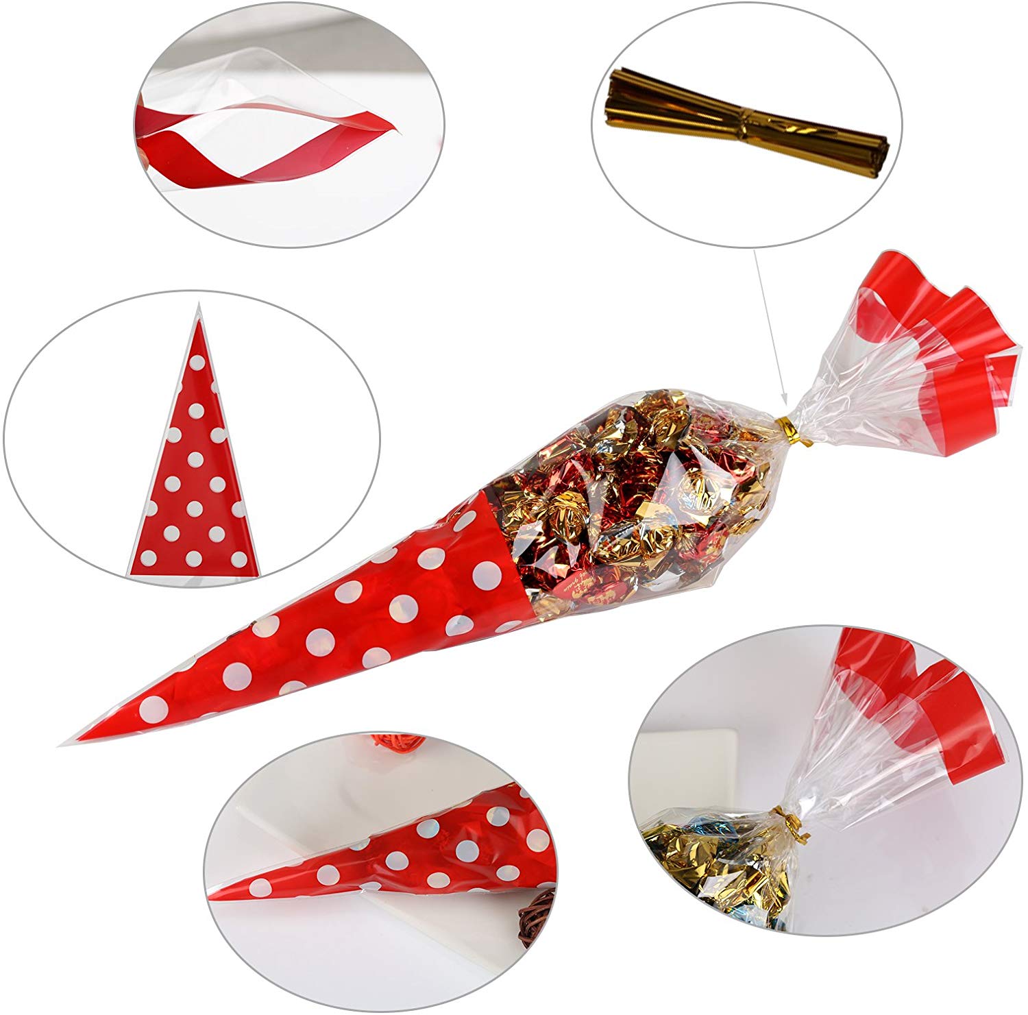 Transparent Cone Shaped Plastic Sweet Bags , Custom Party Candy Bags