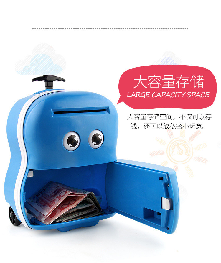 abs material pull rod suitcase coin piggy bank for kids