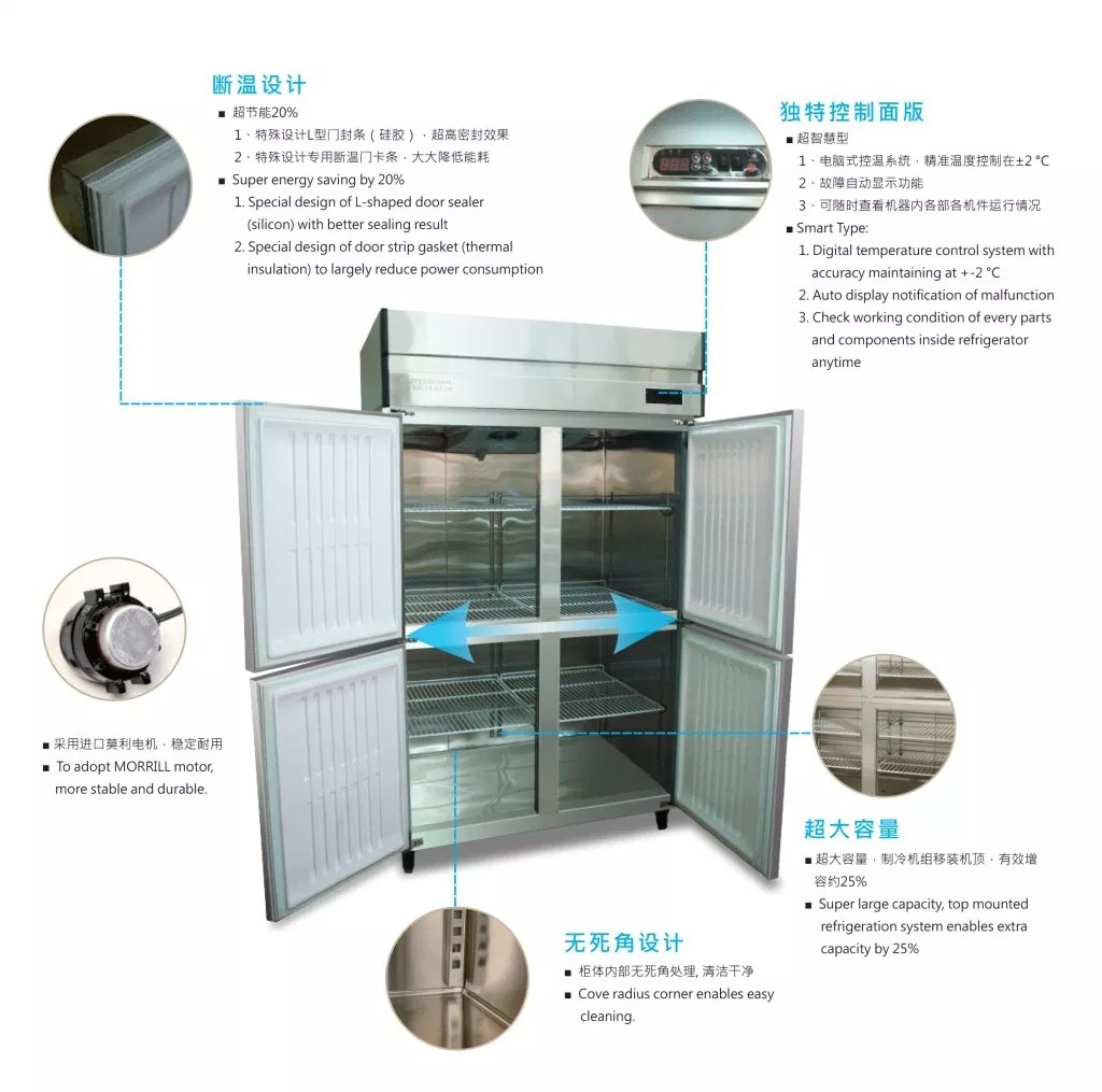 European Standard Commercial Refrigerator Freezer Built In Fan Cooling System