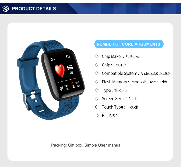 Android5.0 Blood Oxygen Monitor Smartwatch Ip68 Waterproof FR8016H 90mAh