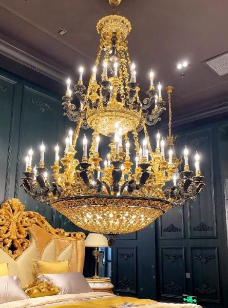 European Retro Custom Chandeliers High End Golden Candle Chandelier LED Light