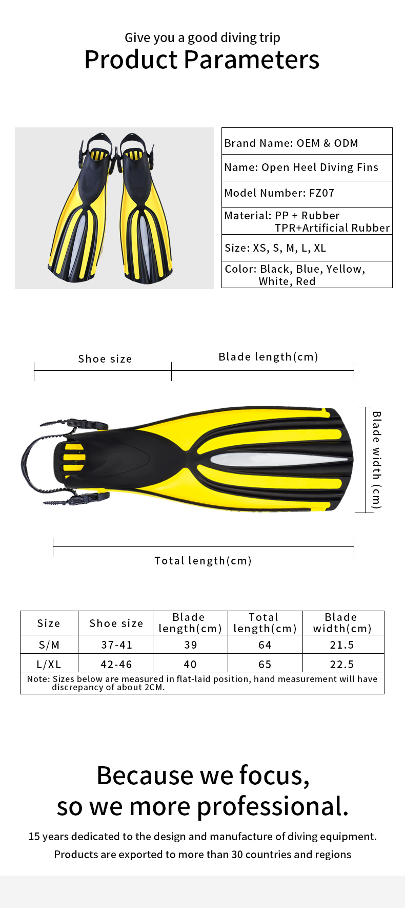 TPR PP Long Blade Scuba Diver Flipper Full Foot Fins For Flex Freediving Spearfishing