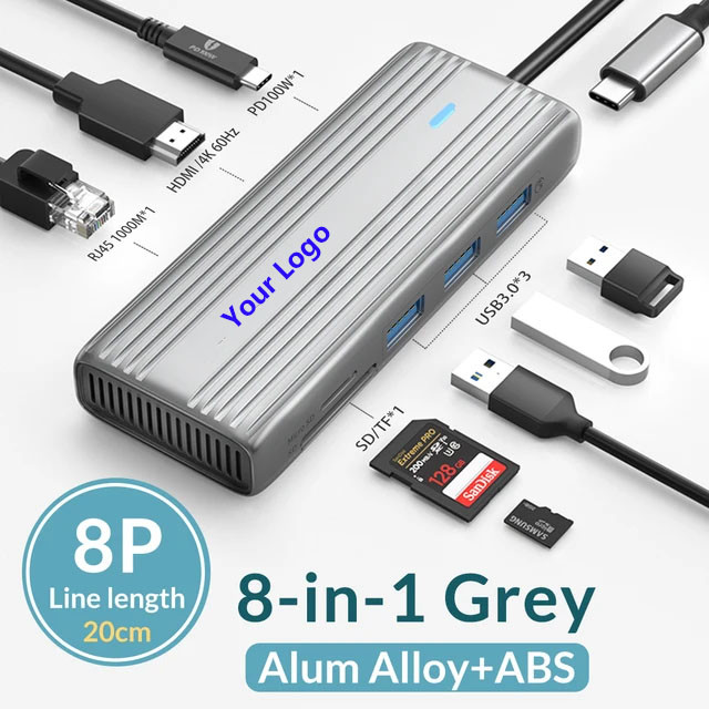 USB 3.1 10 In 1 Type-C Multiport Docking Station Hub with Gigabit Ethernet and 4K HD HDMI