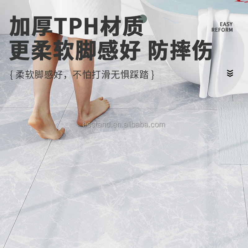PVC Grey White Marble Floor Stickers 15*92cm Marble Vinyl Tile Stickers