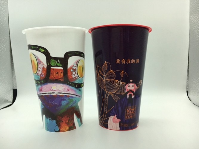 In Mould Label Printing Promotional Plastic Cup Dia 30* Height 220 mm