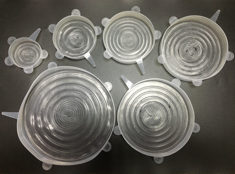 Stretchable high quality reusable silicone food storage and silicone suction lid set