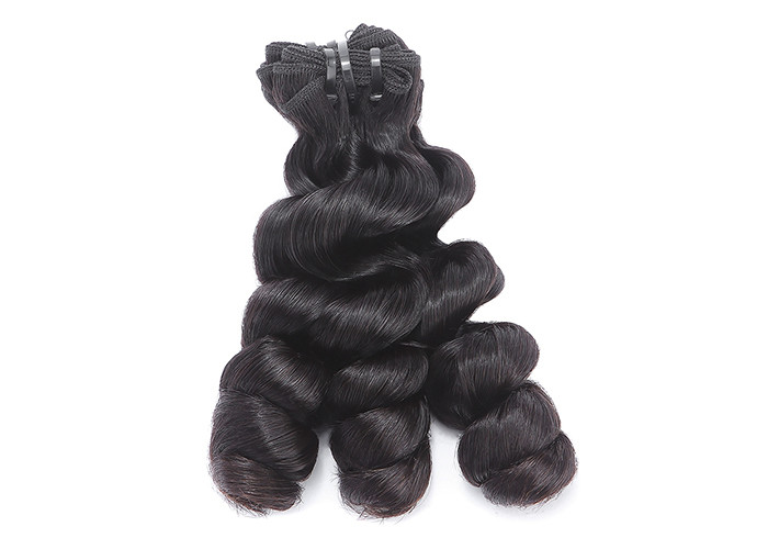 SGS Double Drawn Human Hair , Natural Color 1B Original Human Funmi Romance Hair Weft No Tangle