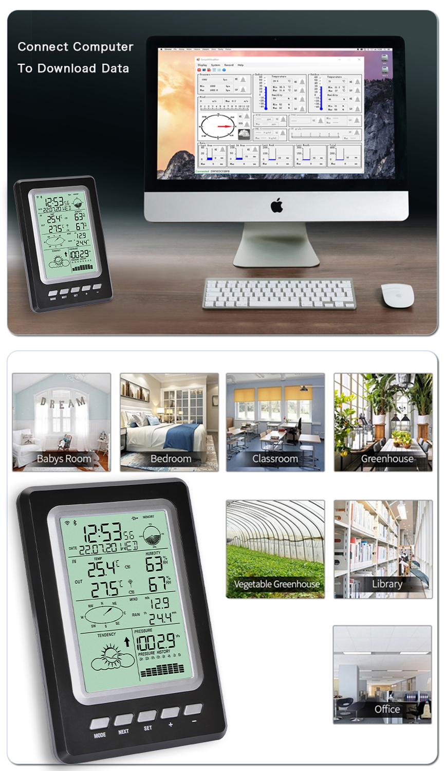 Customizable Model Home Wifi Weather Forecast Station With Wind Direction Size 189*125*27mm