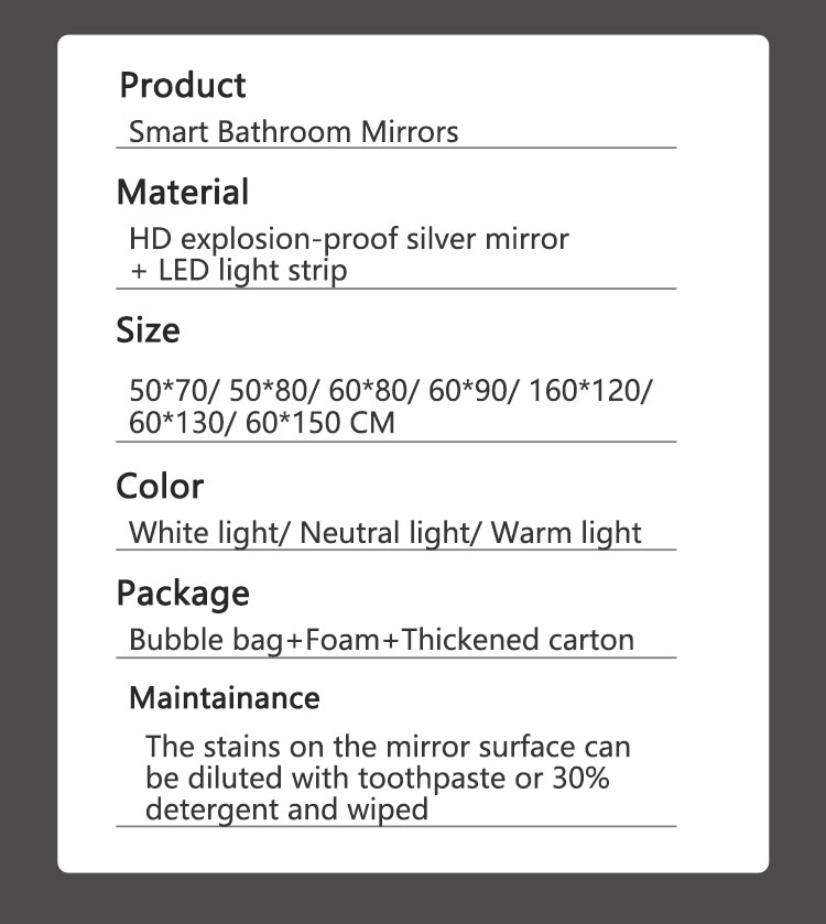 Smart LED Bathroom Vanity Mirror with Oval Bath Toilet and Luminous Lights in Silver
