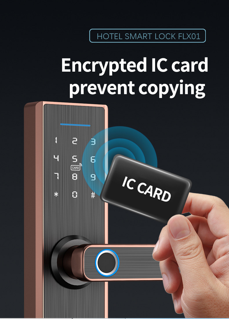 Tuya APP IC Card Fingerprint Door Locks Aluminum Alloy Handle Red Copper