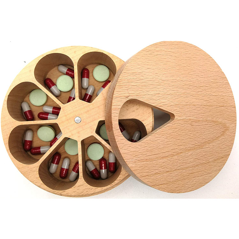 Wood Daily Weekly Vitamin Medicine Pill Organizer Case Box,Kitchen Salt Spice Cellar Containers,Storage Box