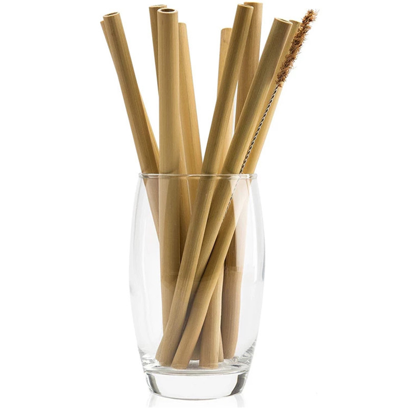 Custom Natural Biodegradable Bamboo Straws 20cm Reusable Straight Straws With Brush