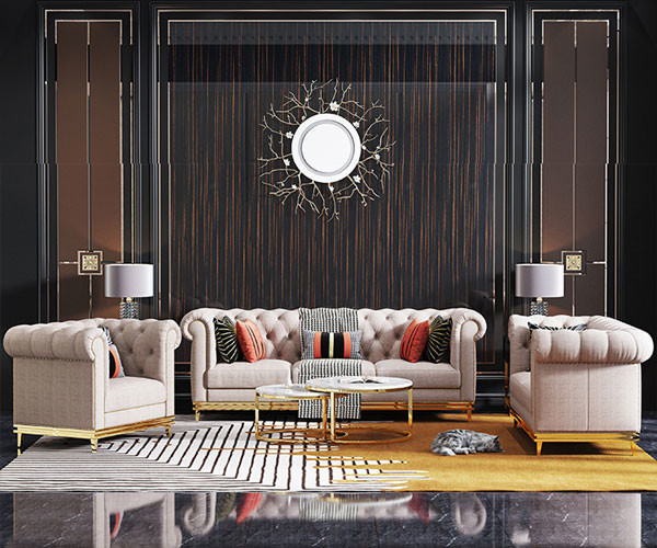84 Inch Navy Blue Living Room Sectional Sofa Corner Couch Modular Lounge