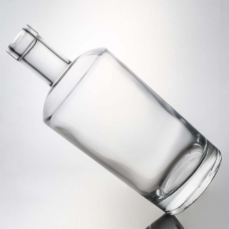 Collar Material Glass 750ml Round Shaped Clear Flint Bottle for Customized Gin Rum