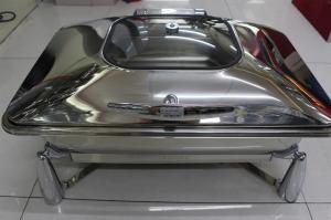  Rectangular Stainless Steel Cookwares with Glass Window Mechanical Hinge Lid / Hydraulic Induction Chafing Dish Manufactures