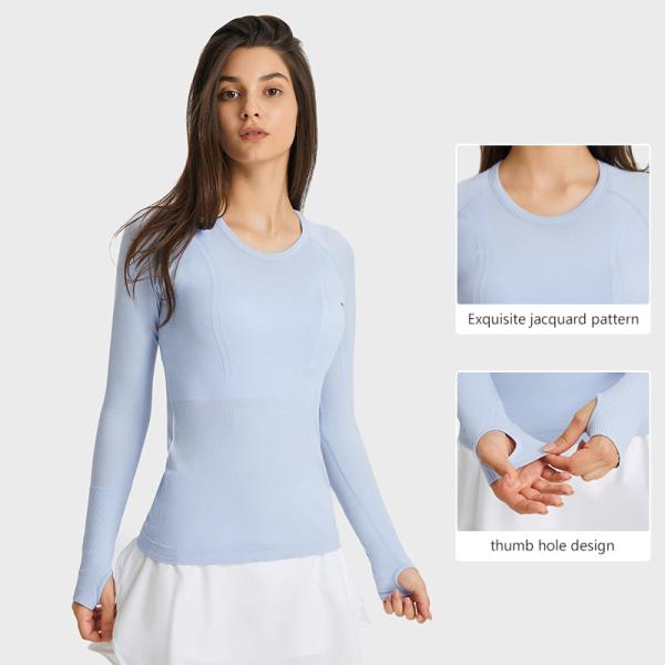 Ladies Long Sleeve Jacquard Horse Riding Tops Round Neck Sports T - Shirt