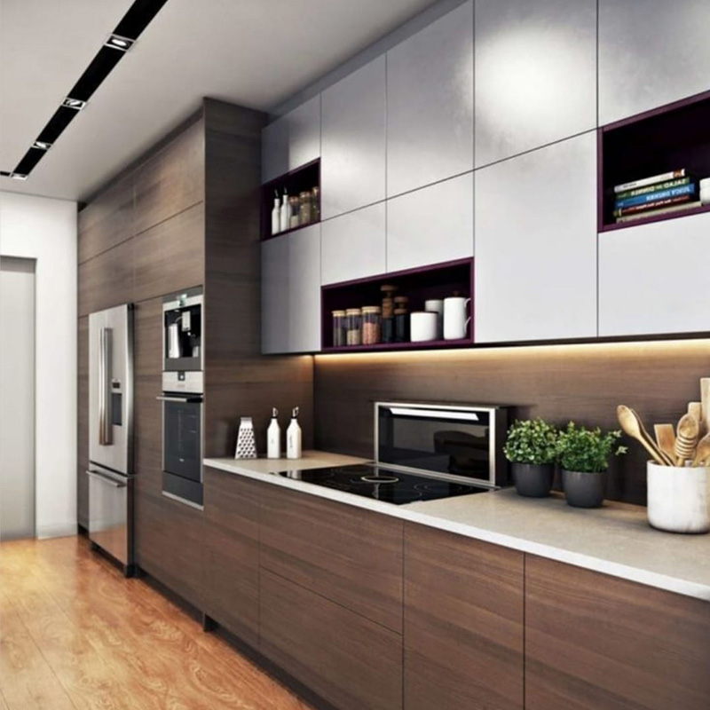 Customized Veneer Color Lacquer Painting Modern Kitchen Cabinets from Villa/Apartment