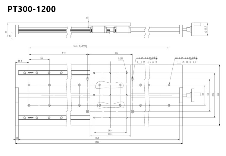 Hand Sliding Manual Linear Stage Large Table Top Load 100kg Displacement