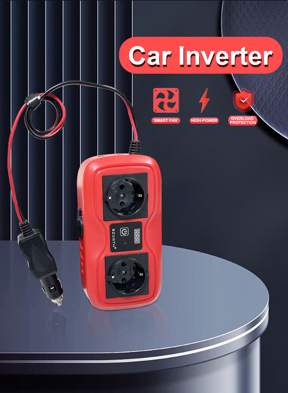 SDK Network SZSSTH DC 12V To 220V 230V 240V AC 2AC Outlet 2USB Port 200W Socket GaN PD Fast Charger Car Power Inverter