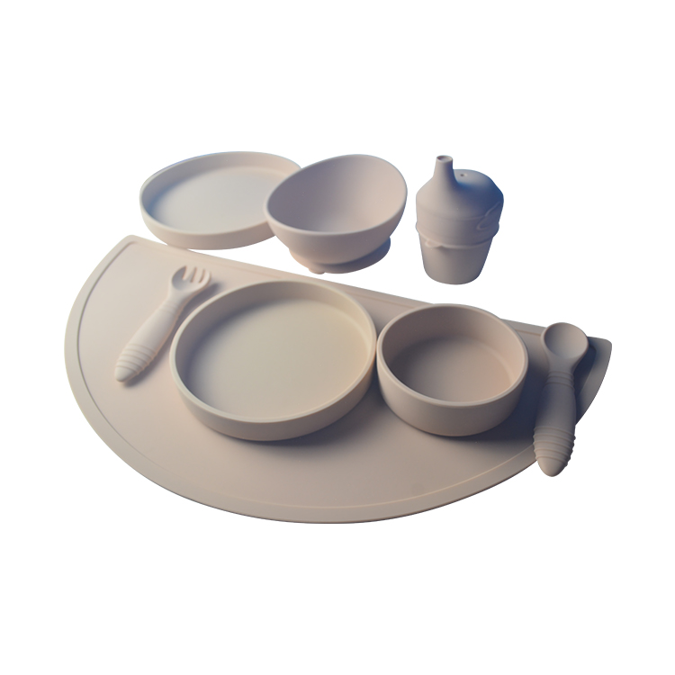 Baby Plain Suction Bowl And Plate Set Silicone Food Grade With Spoon