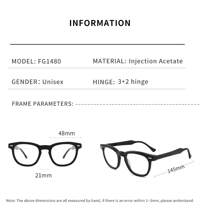 Non Prescription Round Optical Glasses Women Acetate Clear Lens Eyewear 48mm 21mm 145 mm