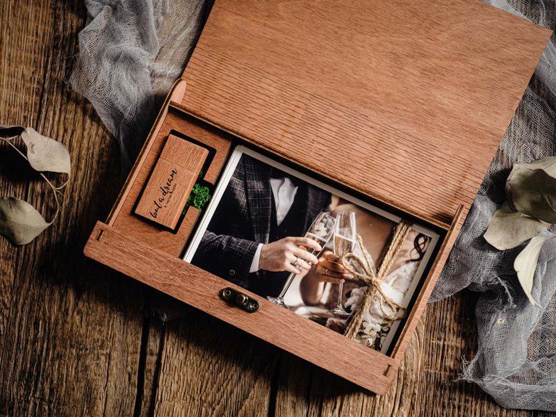 Wooden Photo Album Box Wedding Picture Box for Wedding/Photography/Company Promotion Gift