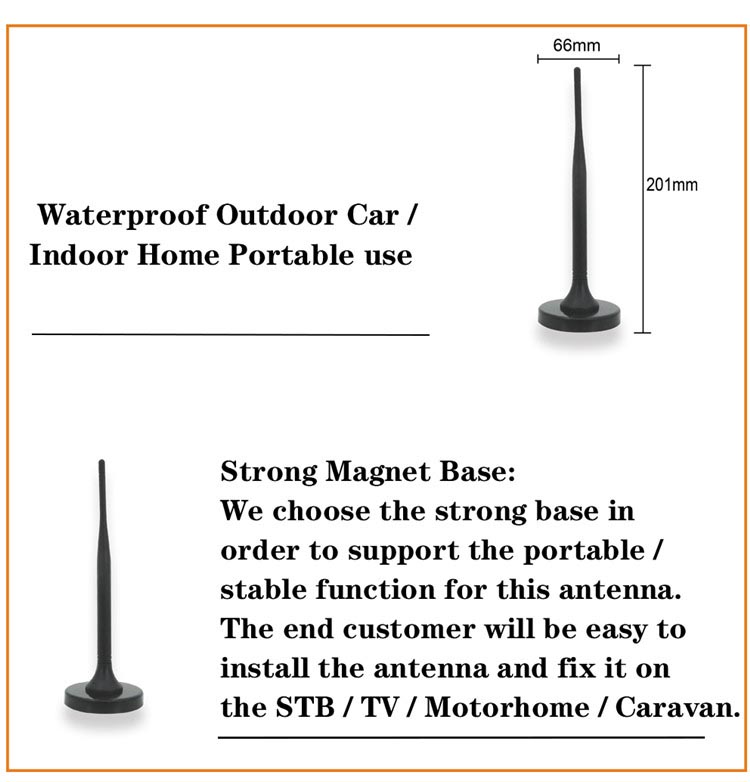 Vhf DVB T2 Magnet Home Indoor Digital TV Antenna 1-2dBi 66*201mm