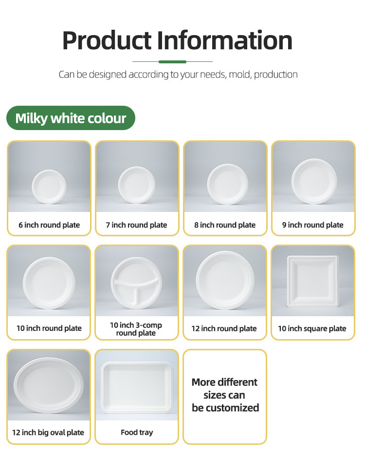 White 3 Compartment Bagasse Tray Original Color Dinner Sugarcane Bagasse Pulp 10 Inch Round Plates