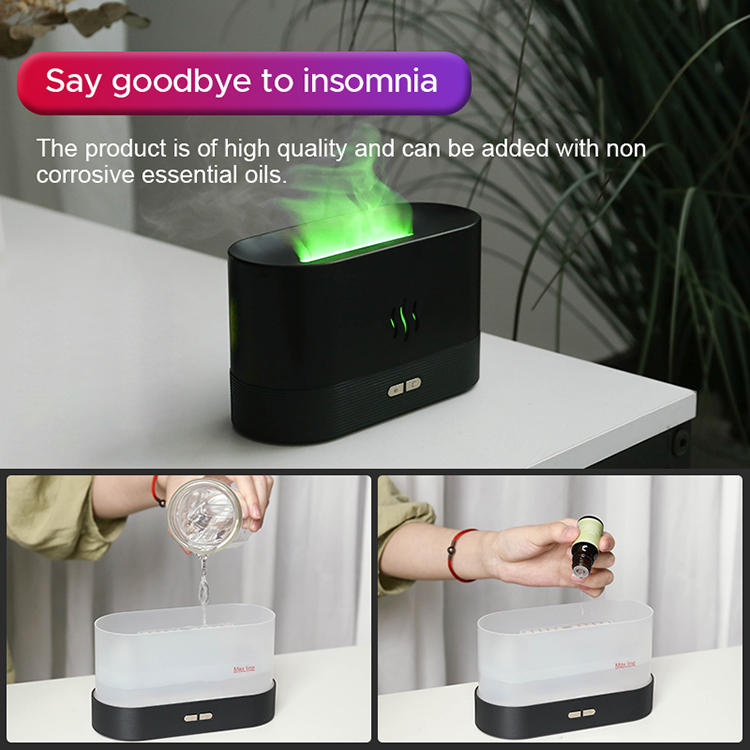 180ML Colorful Changeable USB Flame Effect Humidifier Essential Oil Fire Simulation Smart Mute Aroma Diffuser With RGB light