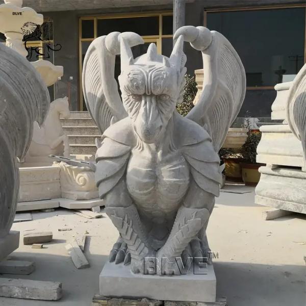 Marble Dragon Sculpture Natural Stone Gargoyle Statues Handcarved Antique
