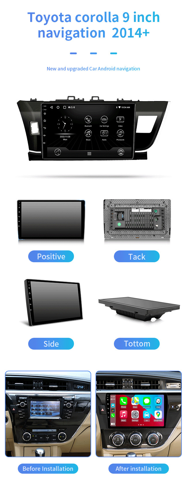 For Toyota Corolla 2014 2015 2016 Quad Core Touch Screen Car Navigation