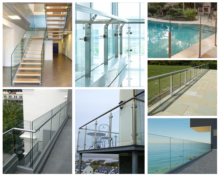 Interior Clear Laminated Tempered Glass Aluminum transparent Balustrade