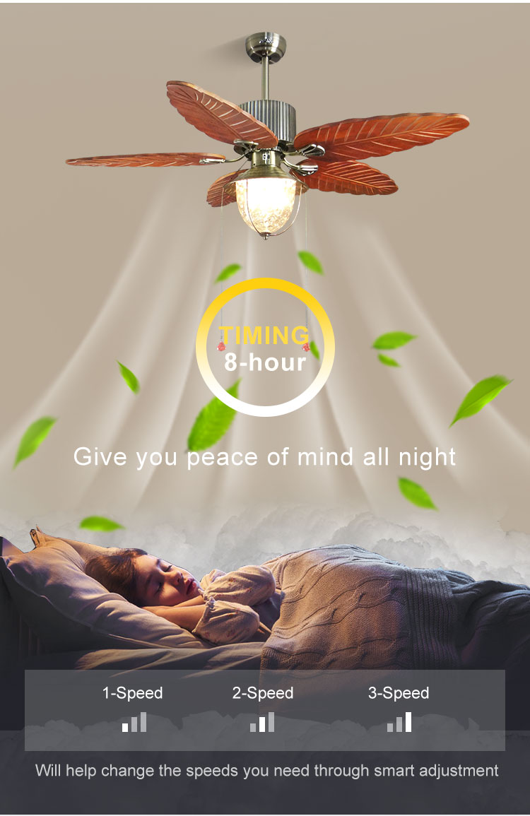 52 Inch Nature Wood Ceiling Fan with Pull Chain Switch and Tropical/America Rustic Style