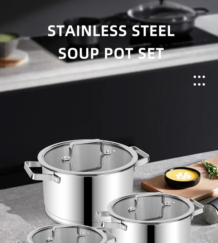 High Quality Kitchenware 6 Pcs Stainless Steel Soup Pot Set Cookware Set With Glass Lid