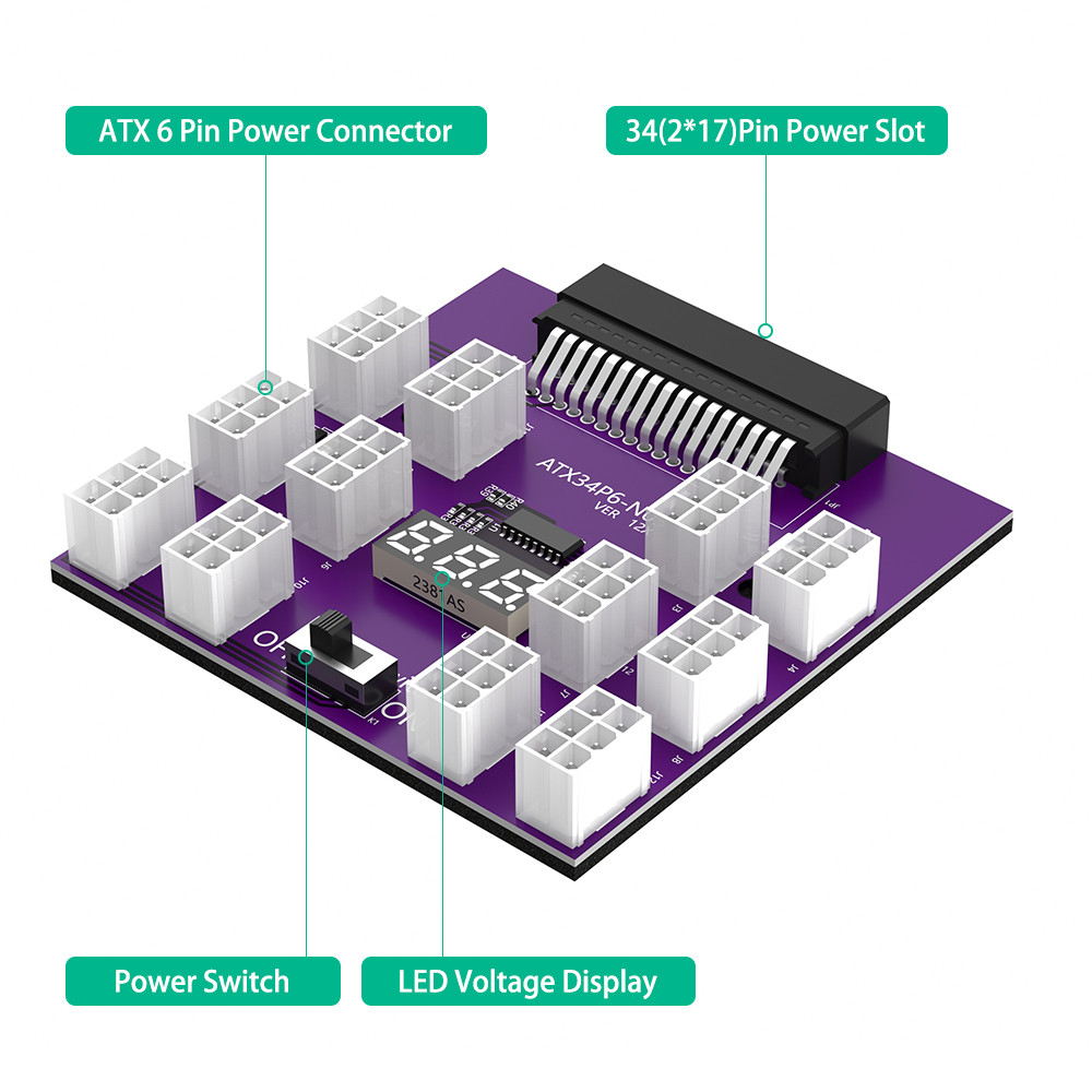 Upgrade Version Power Supply Breakout Board Placa de ruptura de fuente de alimentación GPU PSU con conector de alimentación ATX de 6 pines de12 piezas